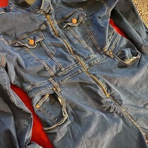 Plus Denim Blue Wash Zip Front Jumpsuit size (22) runs big fit more like 18
